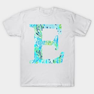 The Letter E Aqua Multicolor Design T-Shirt